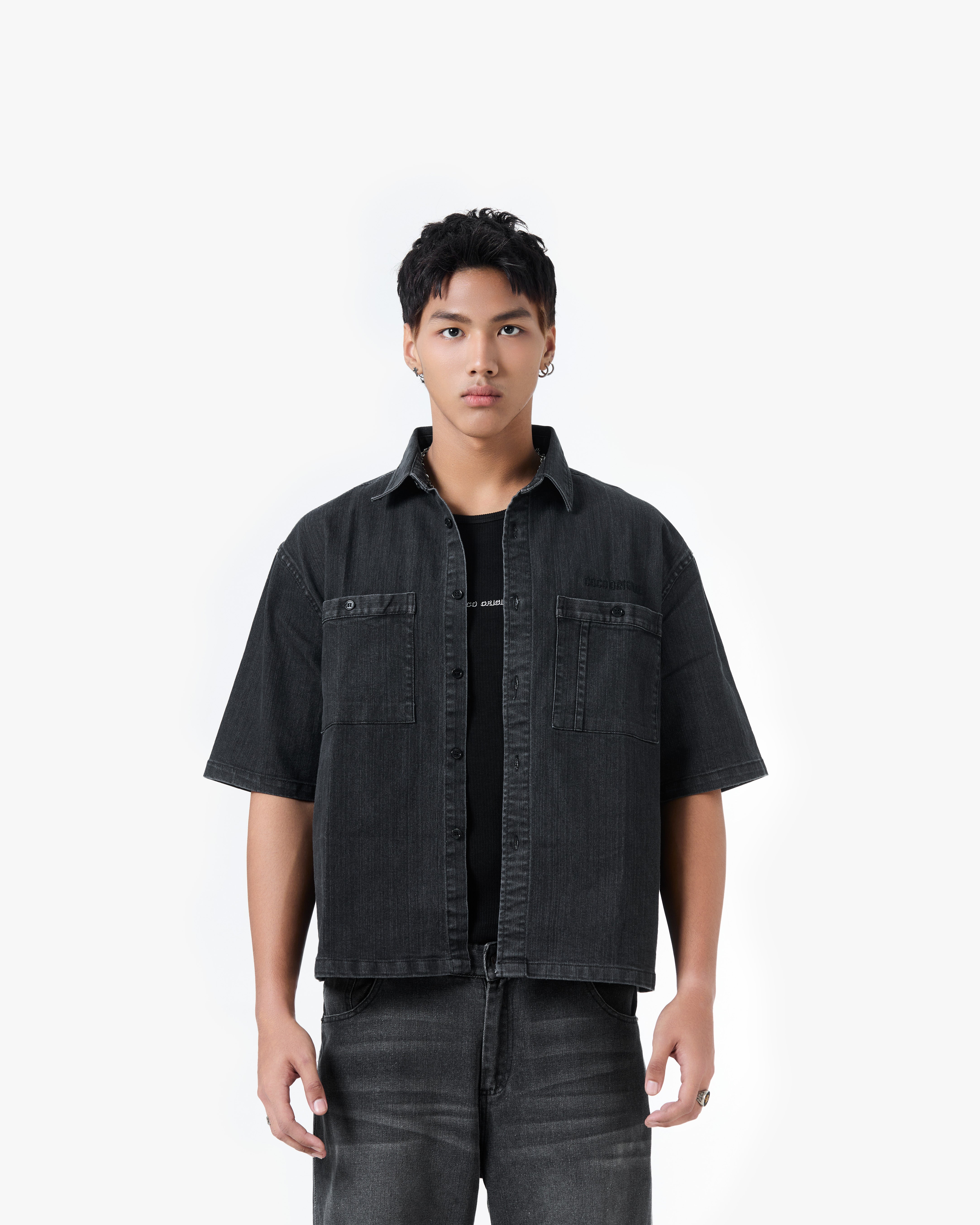 Washed Denim Cropped Work Shirt
